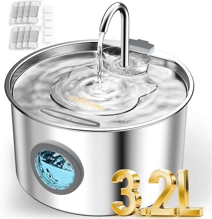 3.2L Cat Water Fountain Stainless Steel with 13 Filters Automatic Pet Water Fountain for Cats/Dogs Indoor Ultra Quiet Metal Cat Fountains for Drinking Kitty Watering Supplies for Animals