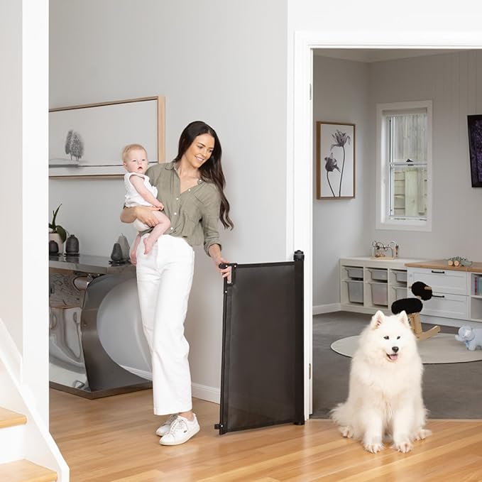 Perma Child Safety Indoor Outdoor Ultimate Retractable Baby Gate, 38.6" Tall Extends to 79" Wide, Black