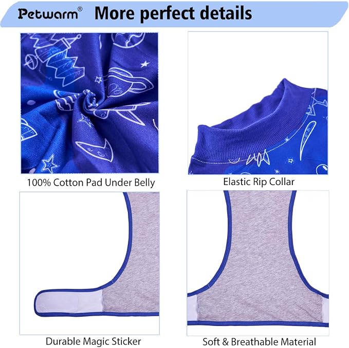 PetWarm Dog Recovery Suit Male, Cone of Shame Alternatives Onesie for Dogs, Professional Dog Abdominal Wounds Bandages Anti-Licking Surgical Suit for Dogs Female, Cosmic Pattern, Blue, M