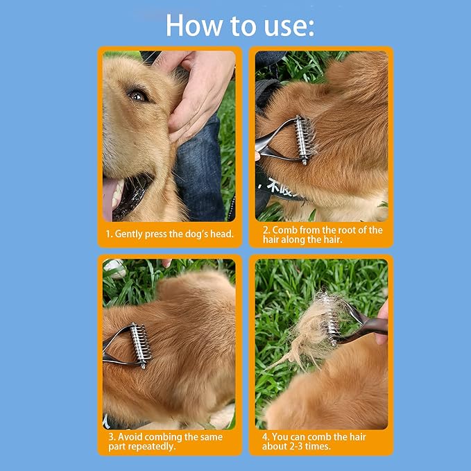 2 - Sided Pet Grooming Tool, Undercoat Rake for Dogs and Cats, Double - Headed Brush with Thinning and Dense Blades to Remove Loose Hair and Knots, Zinc Alloy Comb for Pup (Small Size)