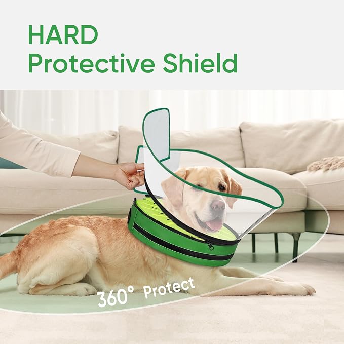 Sponge Dog Cone Collar, Dog Recovery Collar Alternative with Detachable High Clear Shield, Adjustable Soft Neck Cone for Small Medium Large Dogs, Stop Licking After Surgery (Kiwi,S)