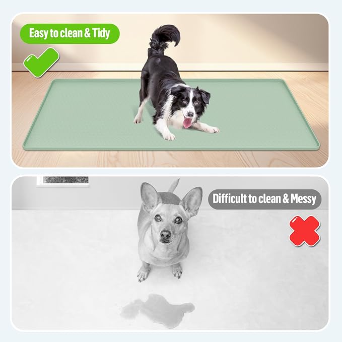 Pee Pad Holder for Dogs, 51" x 25.6" Silicone Pee Tray Mat Leak-Proof, High Edge, No Spill Pet Pad Holder for Puppy, Cat, Rabbit, Training Pads for Floor Protection, No Pee Pads (Green)