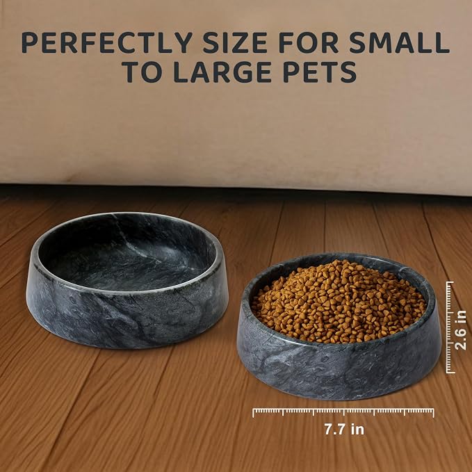 SAMAH Black Marble Dog Bowl, Non-Slip Non-Tipping Heavy Dog Food Bowl, Large Weighted Stone Dish, Natural Marble Pet Water Bowl, Easy to Clean, Present for Cat & Dog Lovers, Holds 6 Cups(6 lbs)