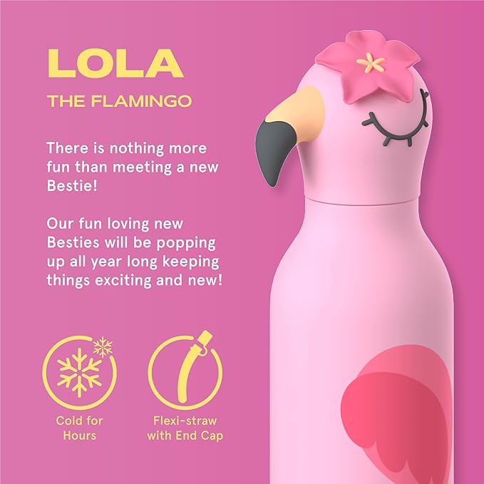Asobu Bestie Bottle Limited Edition Collectible Kids Water Bottle with Animal Character Lid 16oz (460ml) Insulated Stainless Steel, Leakproof, Reusable with Straw Fun Gift for Girls & Boys