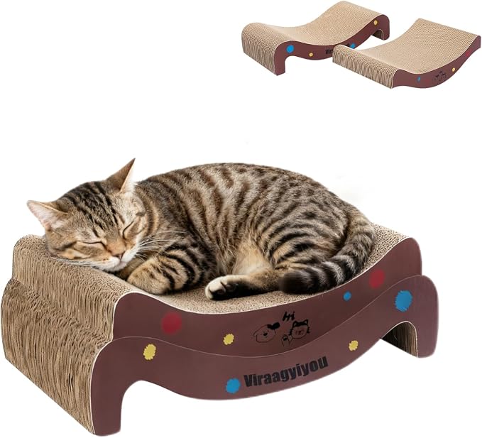 Cat Scratcher, 2 in 1 Corrugated Cat Scratch Board Lounger for Scraching & Napping, Cat Scratchers for Indoor Scratch Pad Couch Cardboard as Cat Bed & Furniture Protector from Cat Claws, 19.68 Inch
