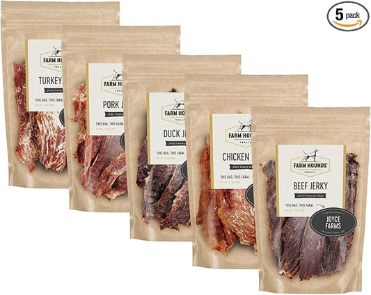 Farm Hounds - Dog Jerky Bundle - Premium Natural Jerky for Dogs - 100% Humanely Raised - Break-to-Size - No Added Fillers - Made in USA - 5 Pack