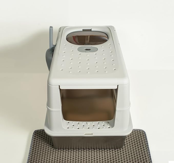 Enclosed Stainless Steel Cat Litter Boxs 21" L x12.2 W x 16.5" H with Litter Mat & Scoop.