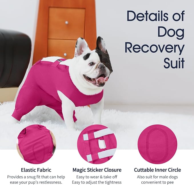IECOii Dog Surgery Suit - Male Neuter Recovery Onesie, Anti-Licking Wounds, Post-Operative Vest, XXL-Rosered