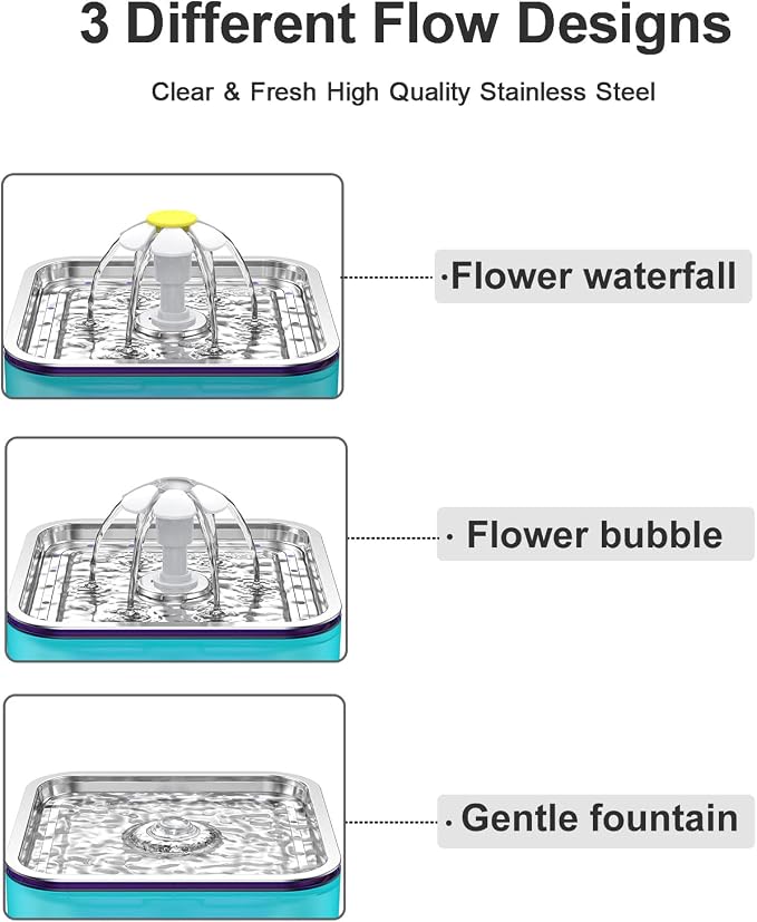 Crystal Cat Water Fountain Stainless Steel, 101oz/3L Pet Fountain with LED Light for Cats and Dogs (Green)