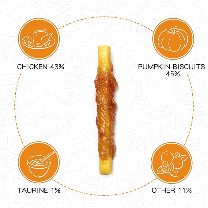 PAWUP Chicken Jerky Strips Dog Treats, Chicken Wrapped Biscuits Pumpkin Dog Treats Sticks