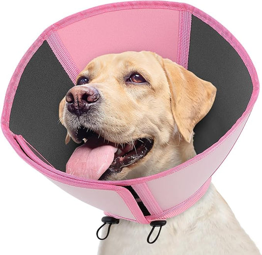 Queenmore Dog Cones for Large Dogs, Adjustable Dog Cone Collar After Surgery, Soft Cone for Dogs, Comfortable Recovery Cones Alternative for Pets to Stop Licking (Light Pink,XL)