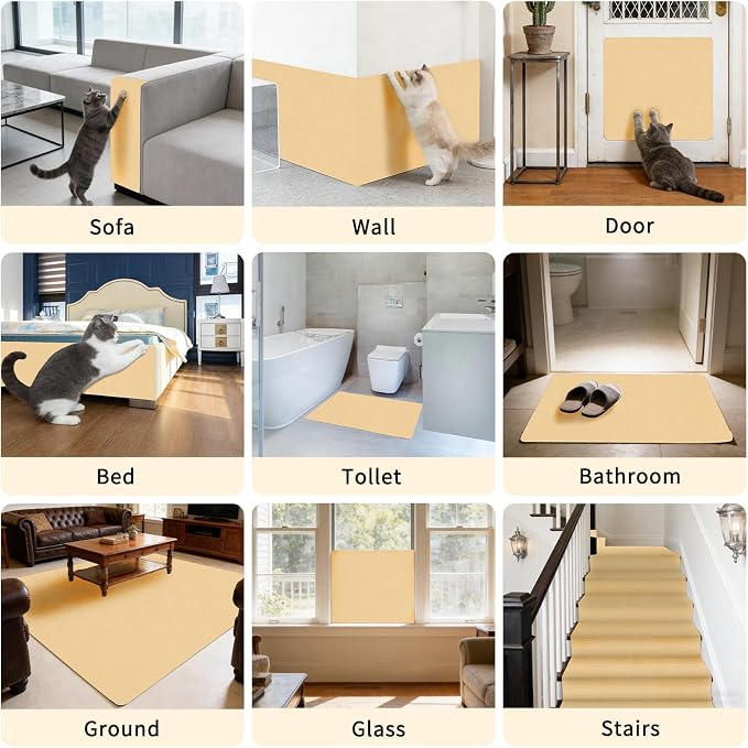 2 Pcs Khaki Cat Scratch Mat, 78.7"x15.8" Self-Adhesive Cat Carpet, Trimmable DIY Cat Scratch Pad for Furniture, Couch Protector from Cats, Sofa Protector for Cats, Wall, Cat Tree Replacement Pos