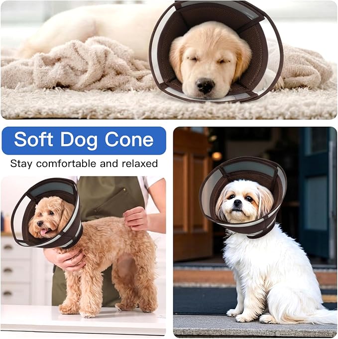 Dog Recovery Collars & Cones, Small Dog Cone, Brown, S | Adjustable Dog Soft Cone, Stop Licking Wounds After Surgery & Skin Disease, Lightweight, Comfortable Elizabethan Collar