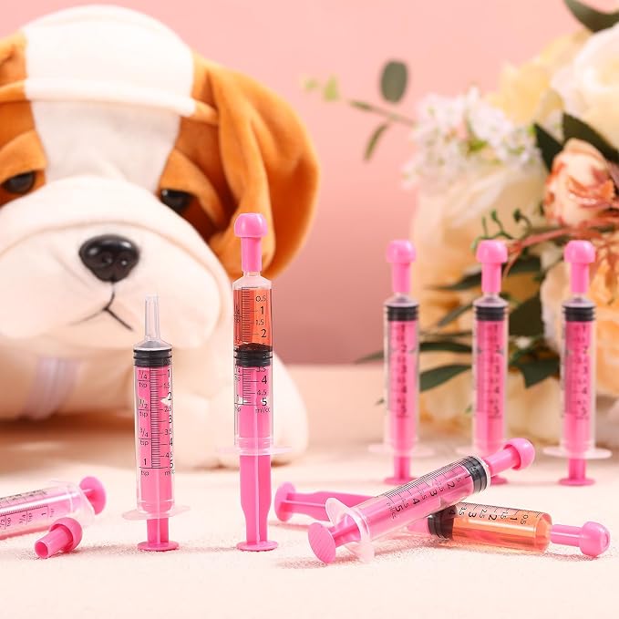 TrelaCo 100 Pack 5ml Syringes with Caps, Colored Plastic Measuring Syringe for Liquid, Pet Feeding, DIY, Party, Craft, Individually Sealed and Wrapped(Pink)