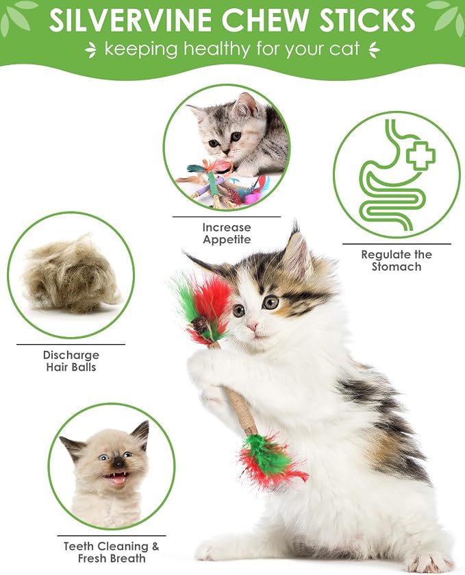 TINDTOP Cat Chew Toys, Silvervine Chew Sticks with 2 Pack Chew Ropes | for Kittens Teeth Cleaning, Increase Appetite, Aggressive Chewers Cat Dental Toy