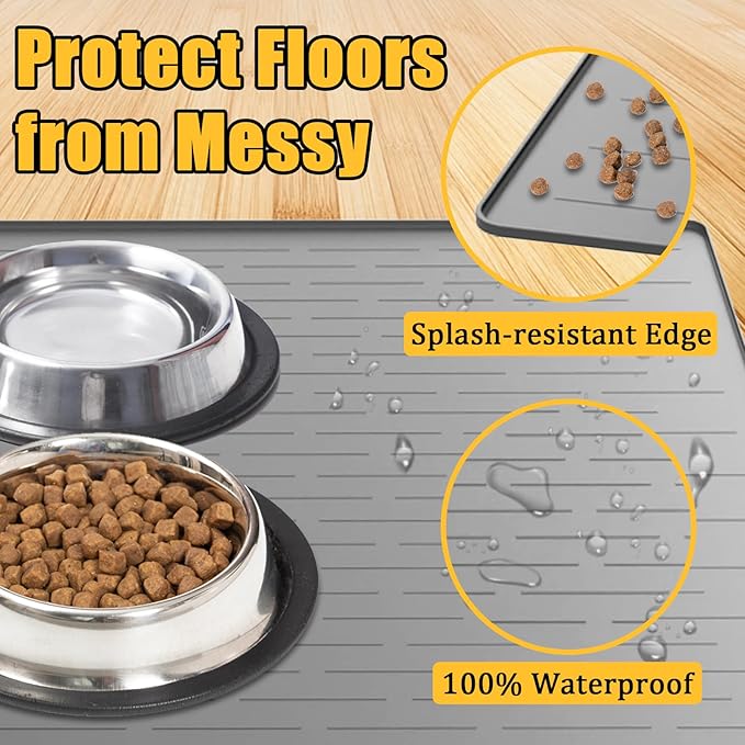 1.5MM Super Thick Dog Food Mat, 48"x32" Silicone Dog and Cat Mats for Food and Water Bowls, Waterproof Pet Feeding Mat for Contain Spills Protects Floors, Multiple Colors & Sizes for Pets, Brown