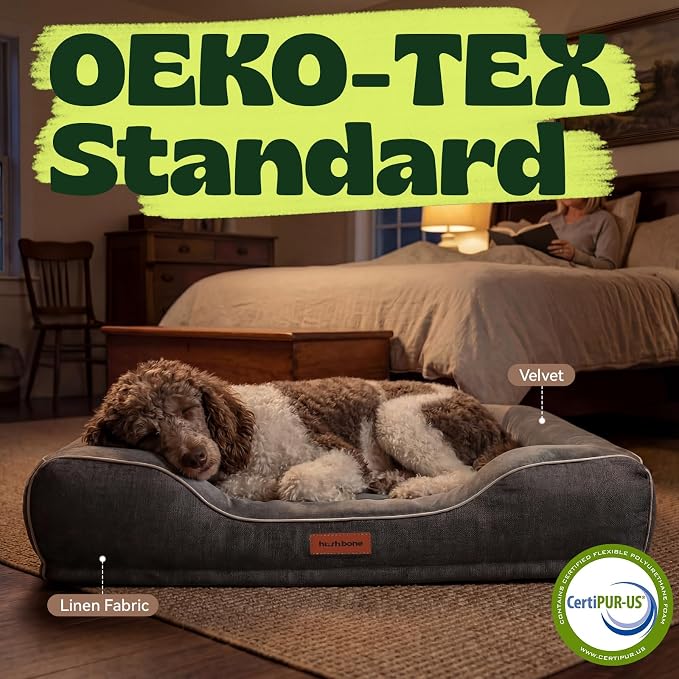 Orthopedic Dog Bed for Large Dogs,Cooling Gel & Egg Crate Foam,Waterproof Removable Washable Cover,Bolster Couch Bed for Big Breed Senior Pets,Dark Grey, 42.0"X30.0"X9.0"