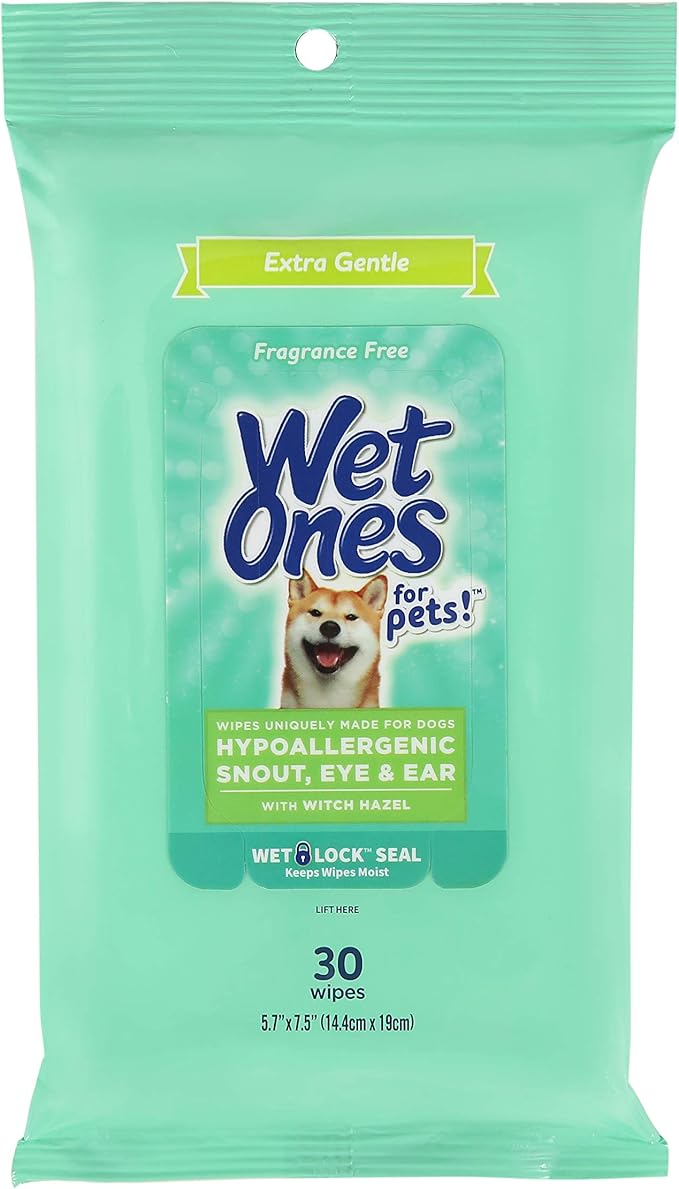 Wet Ones for Pets Extra Gentle Dog Wipes with Witch Hazel - Fragrance-Free, Hypoallergenic Pet Grooming Wipes for Snout, Eye, and Ear Areas, Sensitive Skin, 30 Count