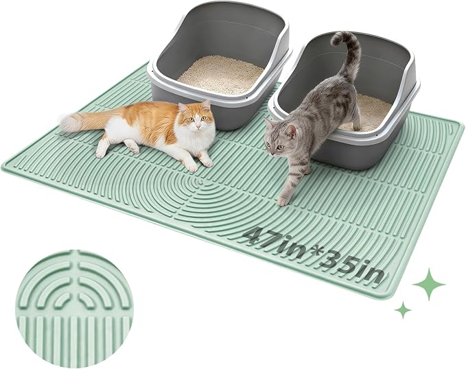 Pawtasy Cat Litter Box Mat,47" x 35" Extra Large Silicone Waterproof Litter Trapping Mat for Scatter Control Soft on Kitty Paws Non-Slip Easy to Clean