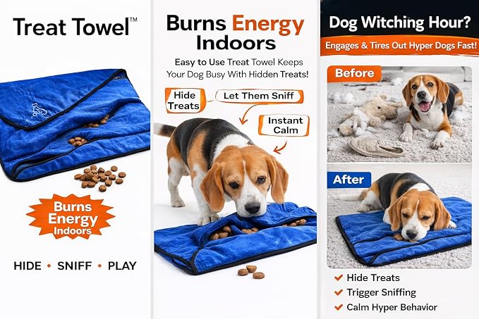Treat Towel for Dogs – Snuffle Towel for Mental Stimulation & Enrichment, Interactive Lick Mat Alternative, Washable Microfiber, Boredom Buster Nose Work Toy for All Breeds – Blue