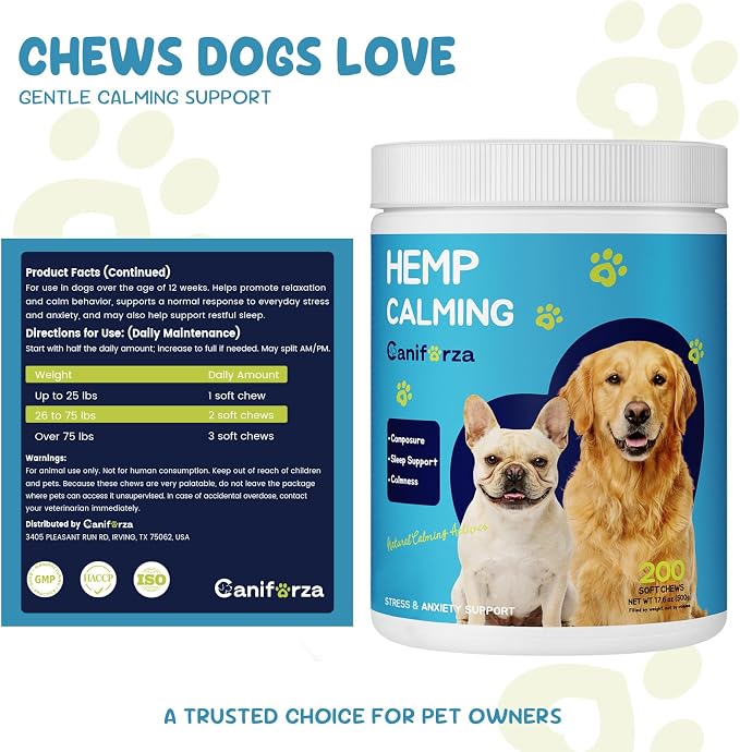Calming Chews for Dog, Helps Support Relaxation & Stress Relief for Separation, Thunder & Travel, with Melatonin, Natural Soft & Tasty Chews, 200 Count