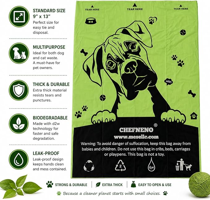 Doggy Poop Bags Biodegradable with Dispenser (1440 Bags) Eco-friendly Dog Waste Pickup Bags Landfill-friendly Refill Rolls Cat Waste Bags (Green, 72 Rolls, Unscented)