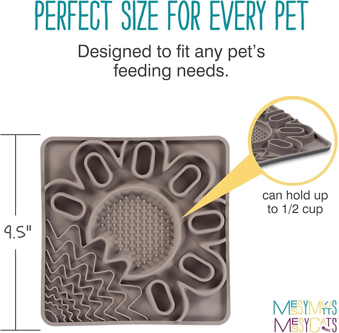Messy Mutts and Cats Framed Silicone Multi-Surface Lick Mat | 9.5” x 9.5“ | Slow Feeder Mat for Boredom & Anxiety | Interactive Lick Pad for Dogs and Cats | Grey