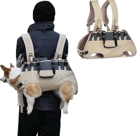 Dog Backpack Carrier for Large Dogs - Hands-Free Pet Travel Pack with 6-Point Safety System, Waterproof & Reflective Design for Motorcycle, Hiking, Surfing (Khaki Color, Small)