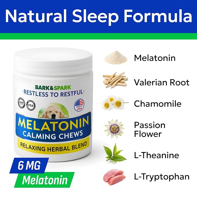 (MAX Strength) Calming Melatonin for Dogs to Sleep & Anxiety Aid - Calming Chews for Stress Anxiety Relief - Medium & Small Breeds - 6mg Doggie Sleeping Pills - 120 Treats