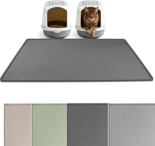 Silicone Cat Litter Mat, 50" x 36" Extra Large Litter Trapping Mat for Litter Box, Leak-Proof, Non-Slip, Kitty Litter Mats with Soft Texture for Floor, Keeping The Floor Clean (Dark Grey)