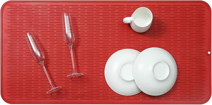 MicoYang Silicone Dish Drying Mat for Multiple Usage,Easy clean,Eco-friendly,Heat-resistant Silicone Mat for Kitchen Counter or Sink,Refrigerator or Drawer Liner Red 5XL 36inches x 18inches