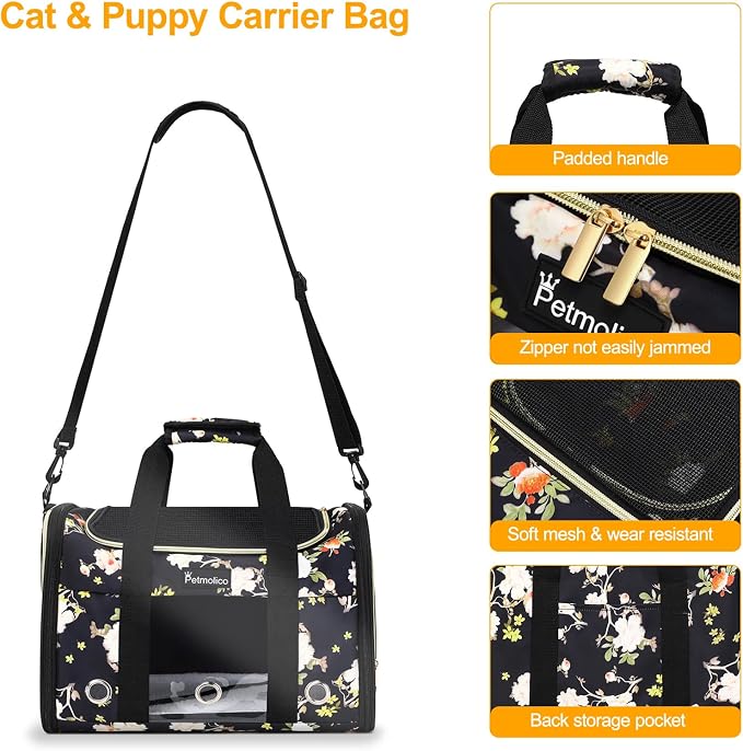Petmolico Cat Carrier Soft-Sided Pet Bag for Small Medium Cats Puppies 16LBs - Airline Approved Pet Travel Carrier 3 Open Doors (Medium,Mixed Yellow)