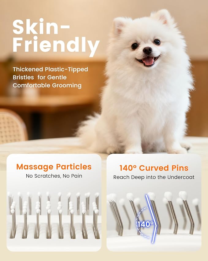 Upgraded kurtmark Vacuum Dog Brush for Shedding, 4-in-1 Self-Cleaning Slicker & Undercoat Rake, Deshedding Grooming Tool, Anti-Static, Massage & Combing All In One!