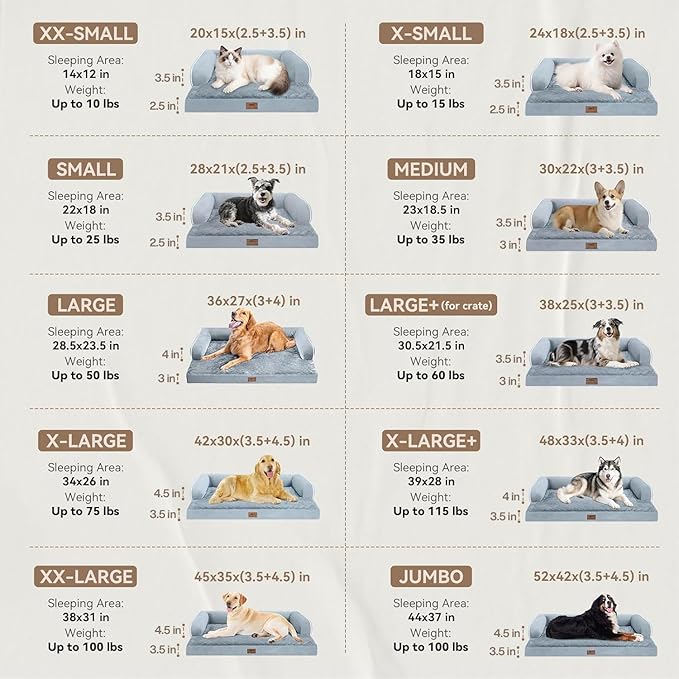 Small Dog Bed Waterproof Orthopedic Dog Beds for Medium Sized Dogs Comfy Pet Cat Bed with Sides, Washable Removable Cover