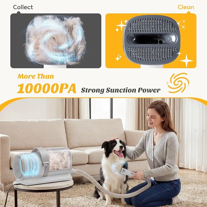 NEWBULIG Pet Grooming Vacuum Kit, 2.5L Dust Cup, 3 Suction Modes and 5 Groomer Tools, Dog Clippers with Cordless Low Noise for Cats, Dogs Other Animals Hair Trimmer