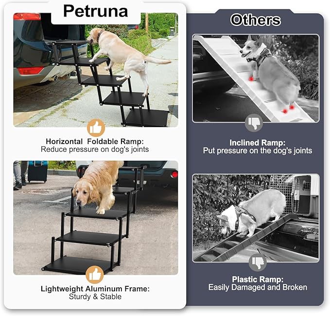 Extra Wide 5 Steps Dog Stairs for Large Dogs, Foldable DogRamp for Car with Non-Slip Surface, Pet Stairs DogStairs for car, Dog Steps for Cars, SUV, High Beds, Truck, Supports up to 250 lbs