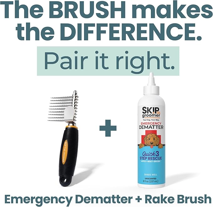 Save THE Shave Bundle: Emergency Dematter Cream + Rake Brush – The Complete At-Home Mat Relief System for Goldendoodles, Poodles & Doodles. Fast-Acting Mat Remover & Dematting Tool