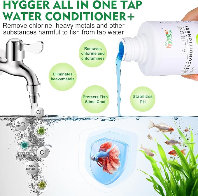 hygger Aquarium Water Conditioner for Freshwater, Neutralizes Chlorine, Chloramines, Heavy Metals, Ammonia & Nitrite, Safe for Fishes and Plants, 300 ML