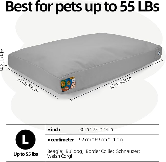 Sytopia 36 Inch Durable Indestructible Dog Bed for Large Dogs, Outdoor Canvas Chew Proof Pet Crate Mat with Waterproof Washable Removable Cover, Indoor Patio Pet Pad for Crate, Light Grey