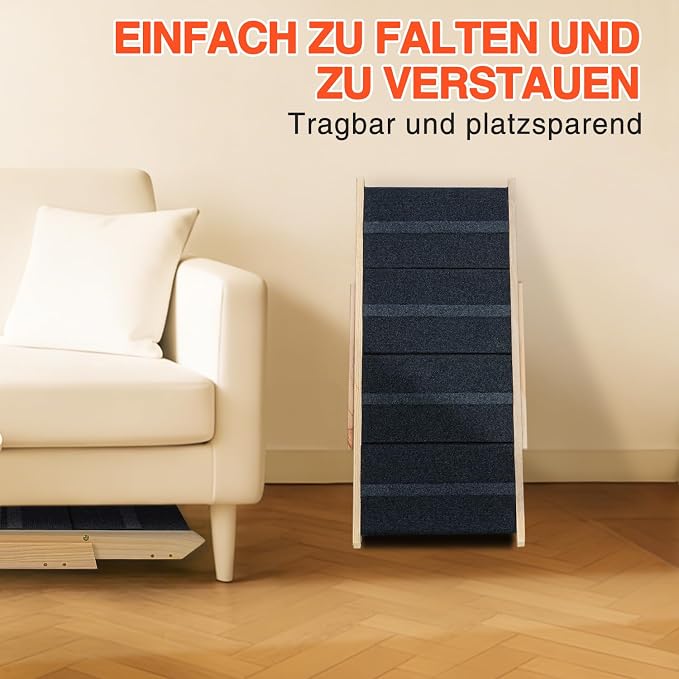 Wooden Dog Stairs& Dog Steps, 2-in-1 Foldable Dog Steps for High Beds, Couch and Cars, Anti-Slip Pet Ramp with 4 Steps Indoor Pet Stairs for Small Medium Large Older Pet Cats up to 150lbs