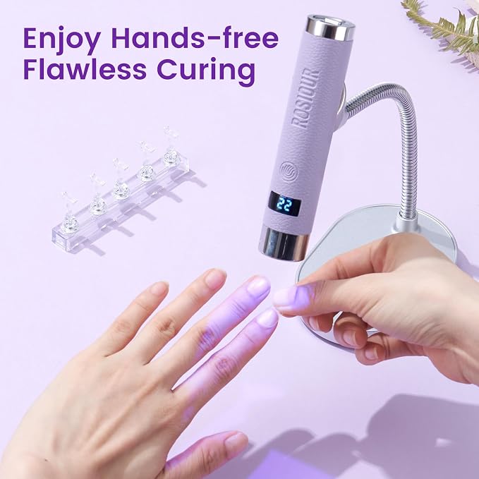 Mini UV Lamp for Gel Nails- Rechargeable Handheld Nail U V Led Curing Light with Stand- Flash Cure Fast Dry UV Lamp with Auto Sensor for Home Manicure and Salon (Purple)