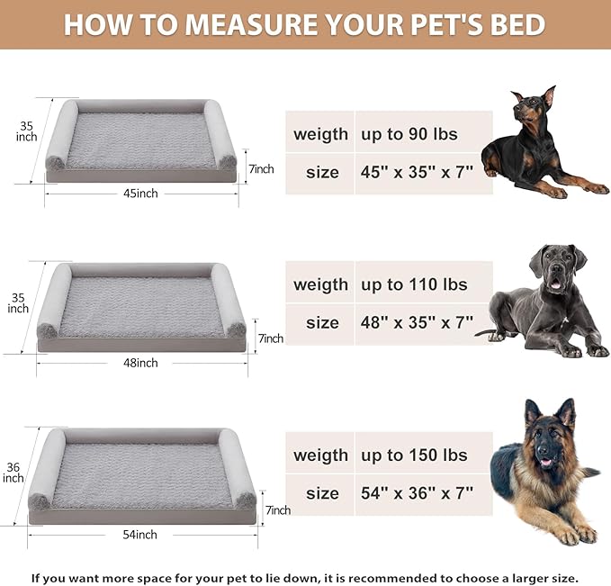 BFPETHOME Orthopedic Washable Dog Beds Large Sized Senior Dog for Comfy Sleeping with Removable Cover, Waterproof Big Soft Pet Couch Bed for Dogs Rerlax