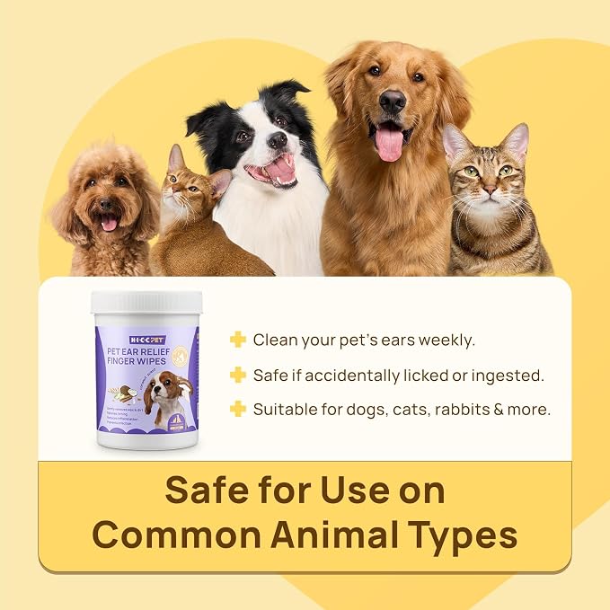 HICC PET Ear Cleaner Finger Wipes for Dogs, Cats, Small Animals, Vet-Trusted Dog Ear Infection Treatment to Relief Itchy & Inflammation, Clean Wax, Dirt, Stain & Odor, Hypoallergenic(Coconut Scent)