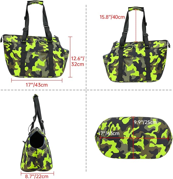 10mm Padded Tote Bag Carrier for Dog Cat Below 15.5lb/7kg-Camouflage Green