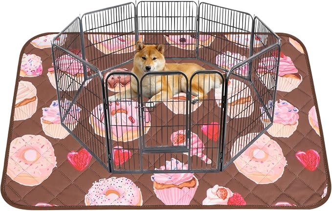 IEUUMLER Washable Pee Pads for Dogs, 1 Pack Cake Pattern Reusable Waterproof Puppy Potty Pads, Non-Slip Absorbent Pet Training Pads for Playpen Crate Bed EU015 Coffee Cake, 48x48