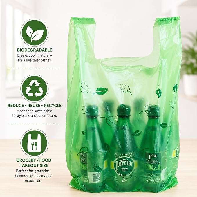 T-shirt Biodegradable Green Plastic Bag (600 ct.) Small Can Liners Thank You Grocery Shooping Size Doggy Poop Bags Compatible with Arm & Hammer Swivel Bin & Rake pooper scooper Multipurpose Bags