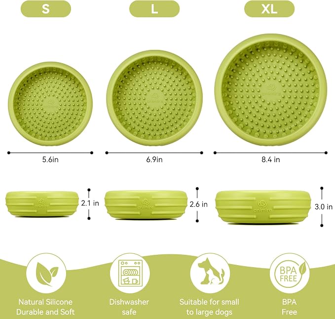 Dog Lick Bowl, Animire Freeze Lick Mat for Dogs, Non-Slip Slow Feeder Licking Bowl Enrichment Treat for Distraction Anxiety Relief, Food Grade Silicone, Dishwasher Safe(Green,L)