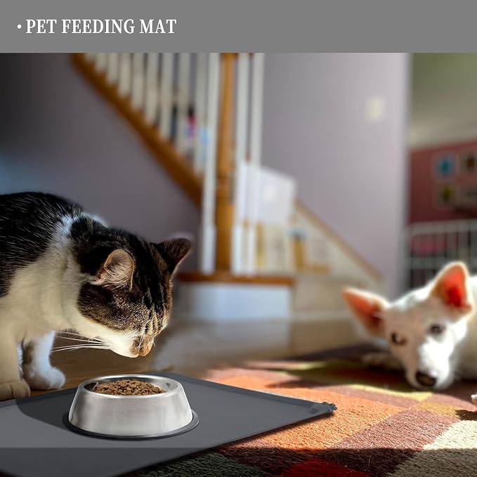 Reopet Silicone Pet Feeding Mat - Waterproof & Non-Slip Dog Cat Placemat | High Raised Edges Prevent Food & Water Spills to Protect Floors, Easy to Clean, Fit for Dog Cat Bowls