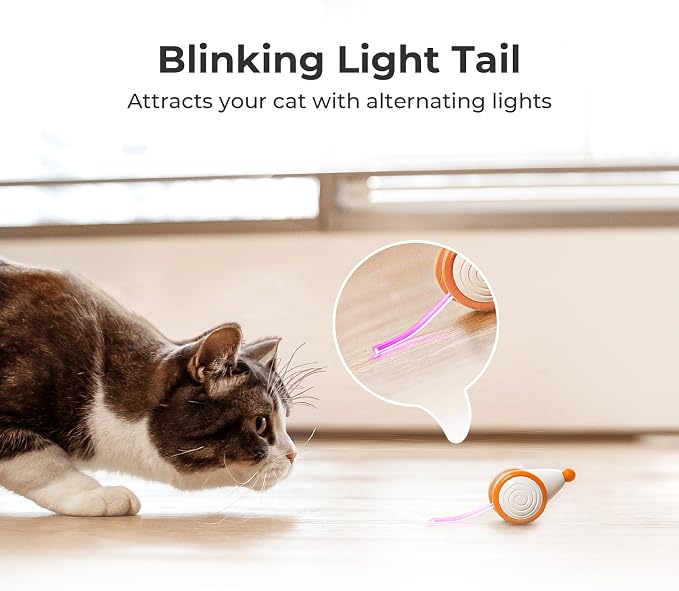 Cheerble Interactive Cat Toys for Indoor Cats, Automatic Cat Toy with LED Lights, Wicked Mouse Toys, Kitten Toys, Pet Supplies, Smart Electric Cat Toy, USB Rechargeable, Auto On/Off(Yellow)