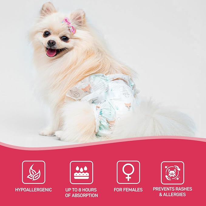 Dog´s Care – Disposable Hygienic Diaper for Female Dogs – Ultra-Absorbent, Comfortable – Size M – 13,2 lbs to 28,6 lbs – 48 Units